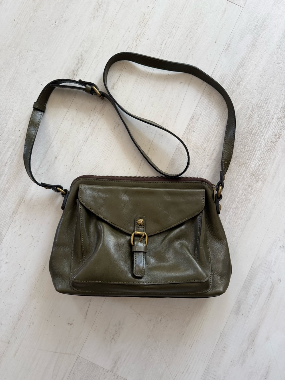 Patricia Nash Olive Green Leather Crossbody Bag